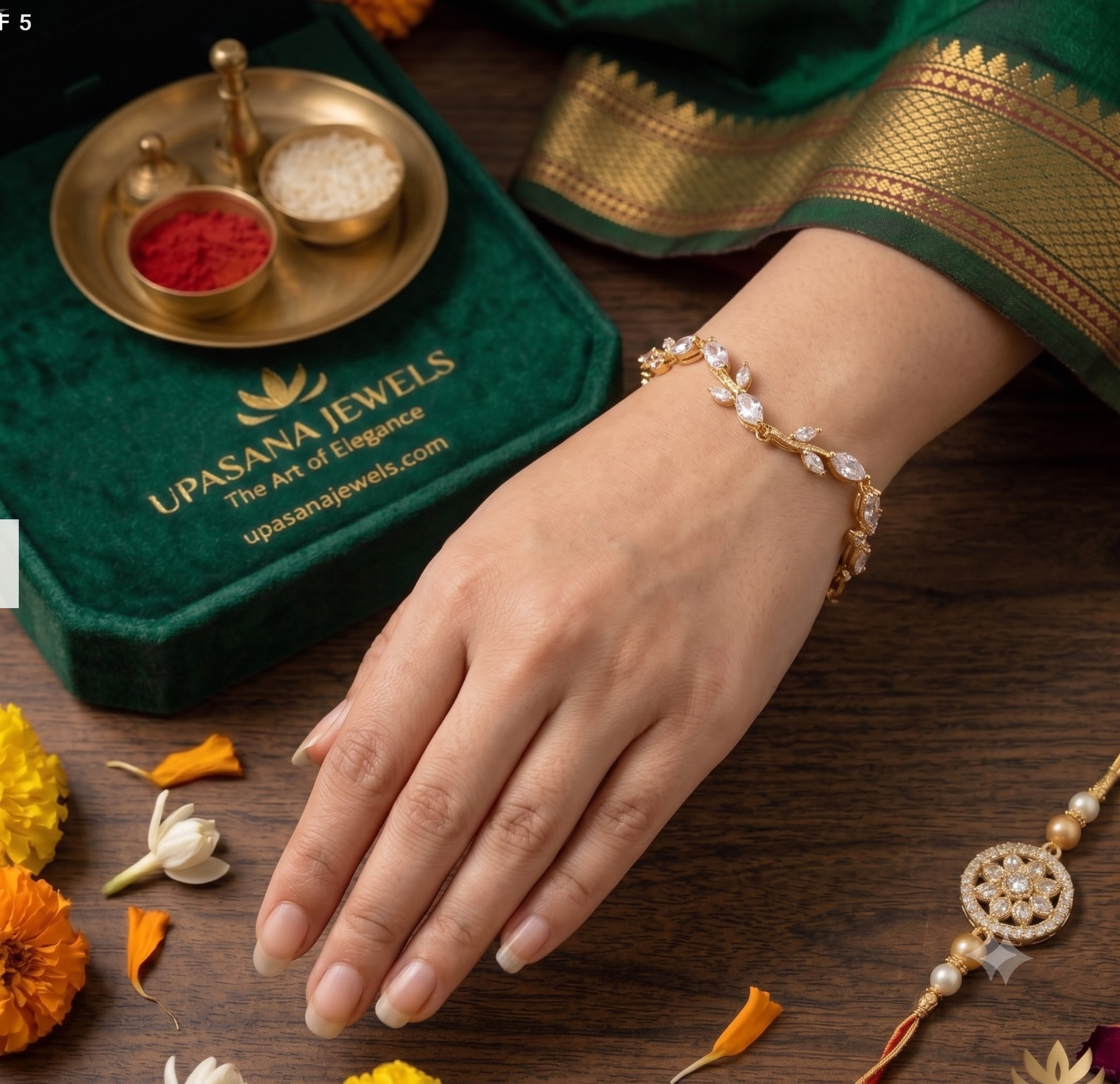 Cover image for Shagun Tulip Crystal Bracelet Rakhi for Bhabhi | Premium Adjustable Lumba Rakhi Set 2026