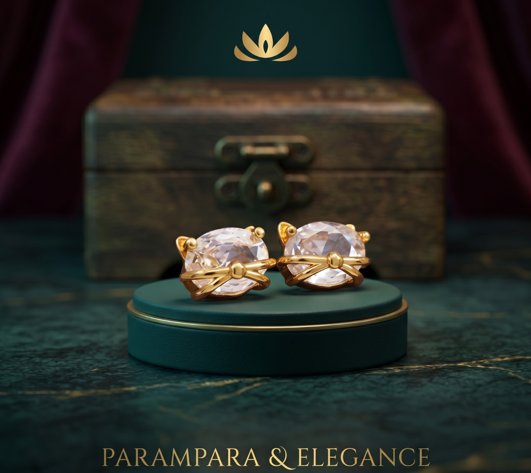 Upasana Korean Gold Plated CZ Stud Earrings for Women | Premium Crystal Designer Studs premium craftsmanship product view animate-image