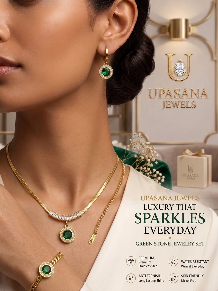 Upasana Jewels Premium Green Stone Pendant, Earrings & Bracelet Set — photo 3