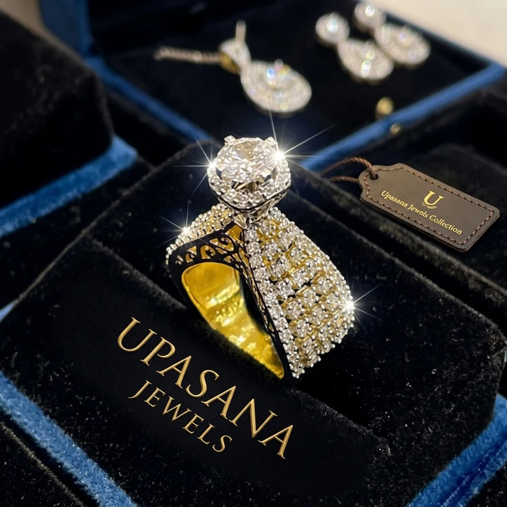 Cover image for Upasana Jewels Grand Halo Solitaire & Multi-Row Pavé Diamond Ring – How to Style