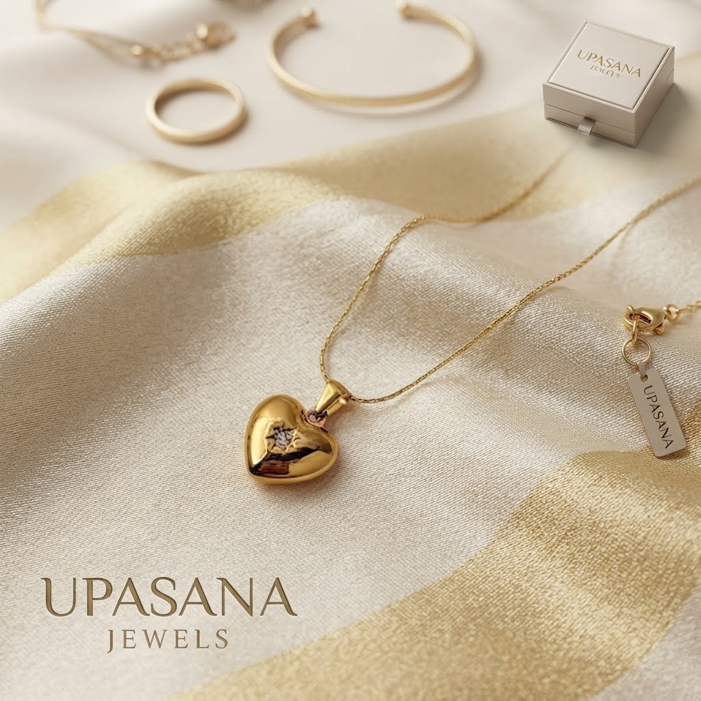 Upasana Jewels Starlight Golden Heart Pendant for Everyday Elegance