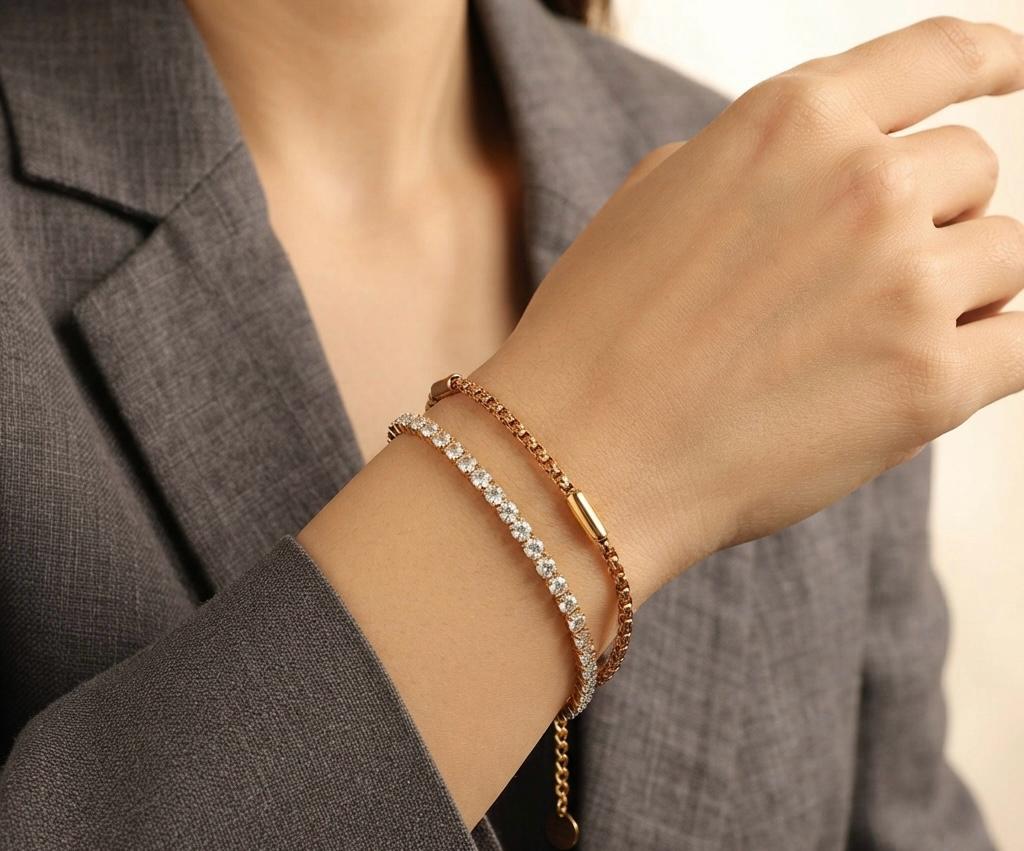 Upasana Jewels Radiant Duo: Gold-Plated Double Layer Zircon Tennis Bracelet