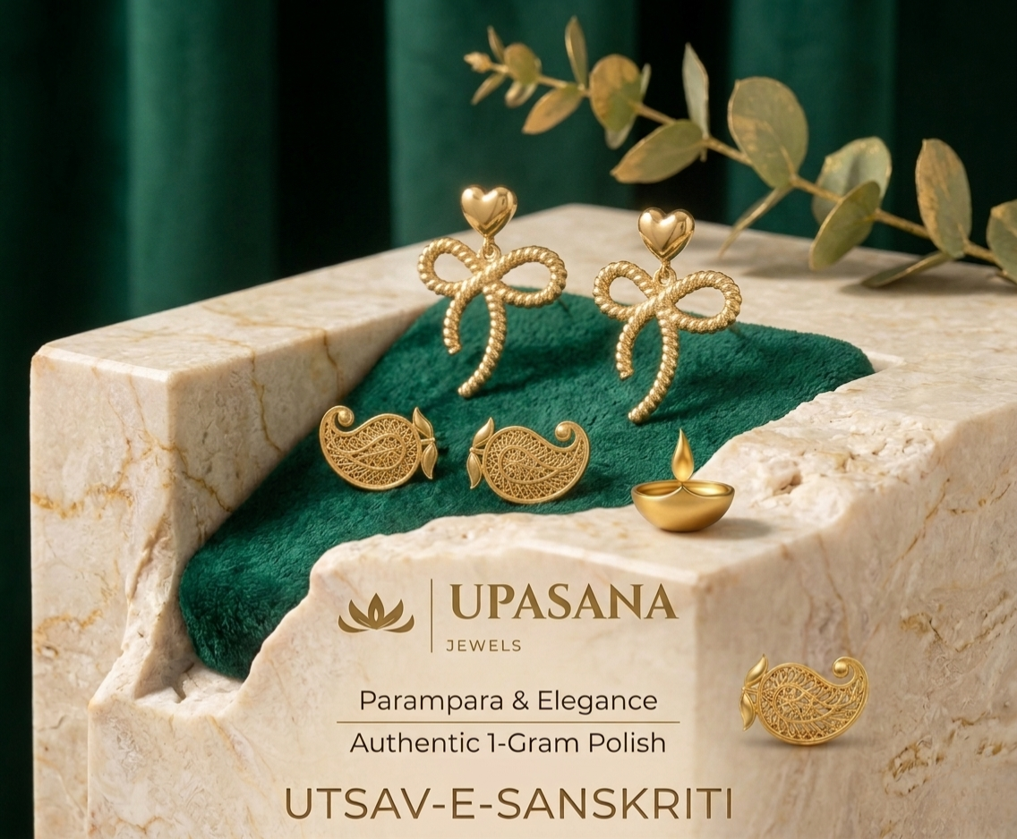 Upasana Stainless Steel Heart Bow Drop Earrings for Women | Gold Plated Designer Earrings premium craftsmanship product view animate-image