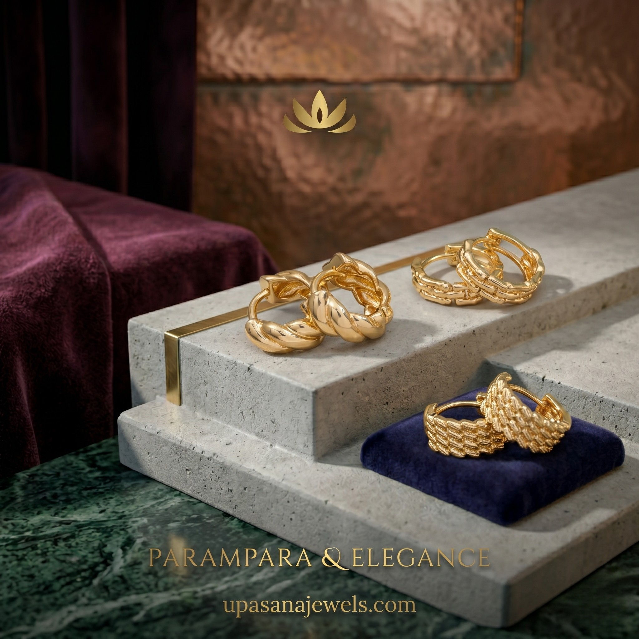 Upasana Gold Plated Three Pair Hoop Earrings Set for Women | Premium Designer Hoop Combo premium craftsmanship product view animate-image