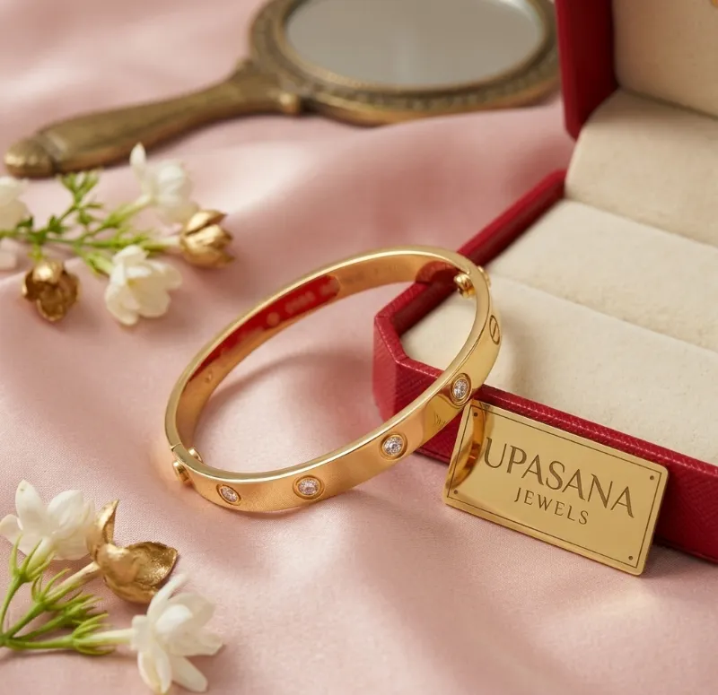 The Iconic Crystal Screw-Motif Bangle Bracelet - Anti-Tarnish Gold Plated Stainless Steel