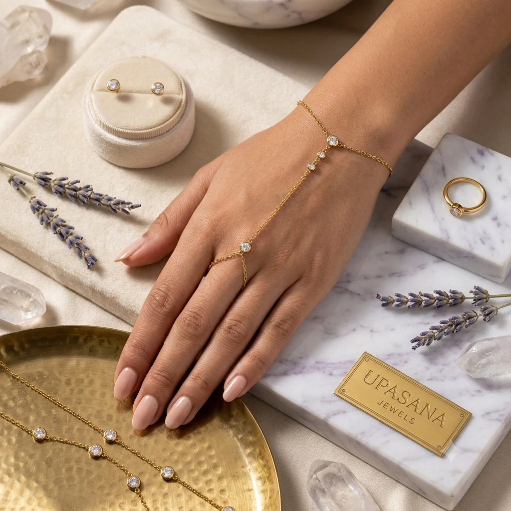Upasana Jewels Minimalist Cubic Zirconia Attached Ring Bracelet — photo 2