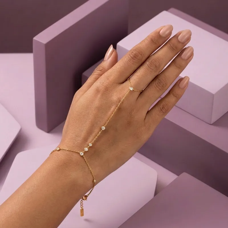 Upasana Jewels Minimalist Cubic Zirconia Attached Ring Bracelet