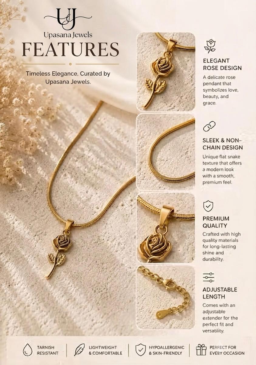 Upasana Jewels Romantic Rose Floral Pendant Necklace for Women