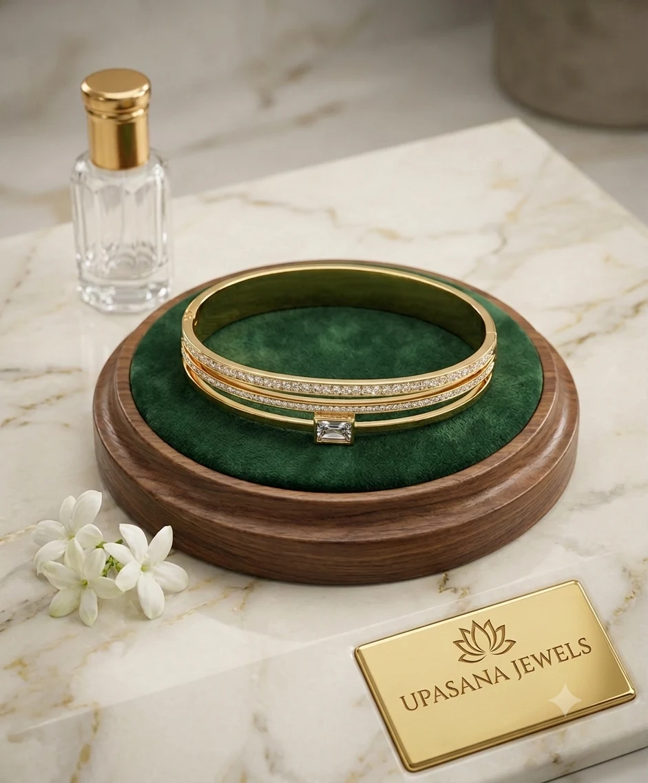 upasana jewels Korean Style Emerald-Cut Crystal Multi-Layer Gold Bracelet | Anti-Tarnish Daily Wear — photo 2