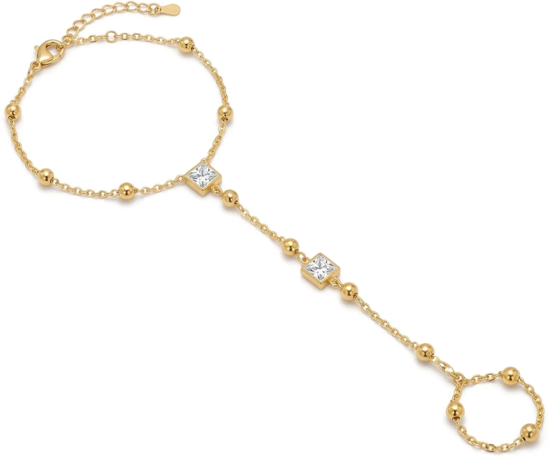 Upasana Jewels Square CZ & Metallic Bead Chain Finger Ring Bracelet — photo 2