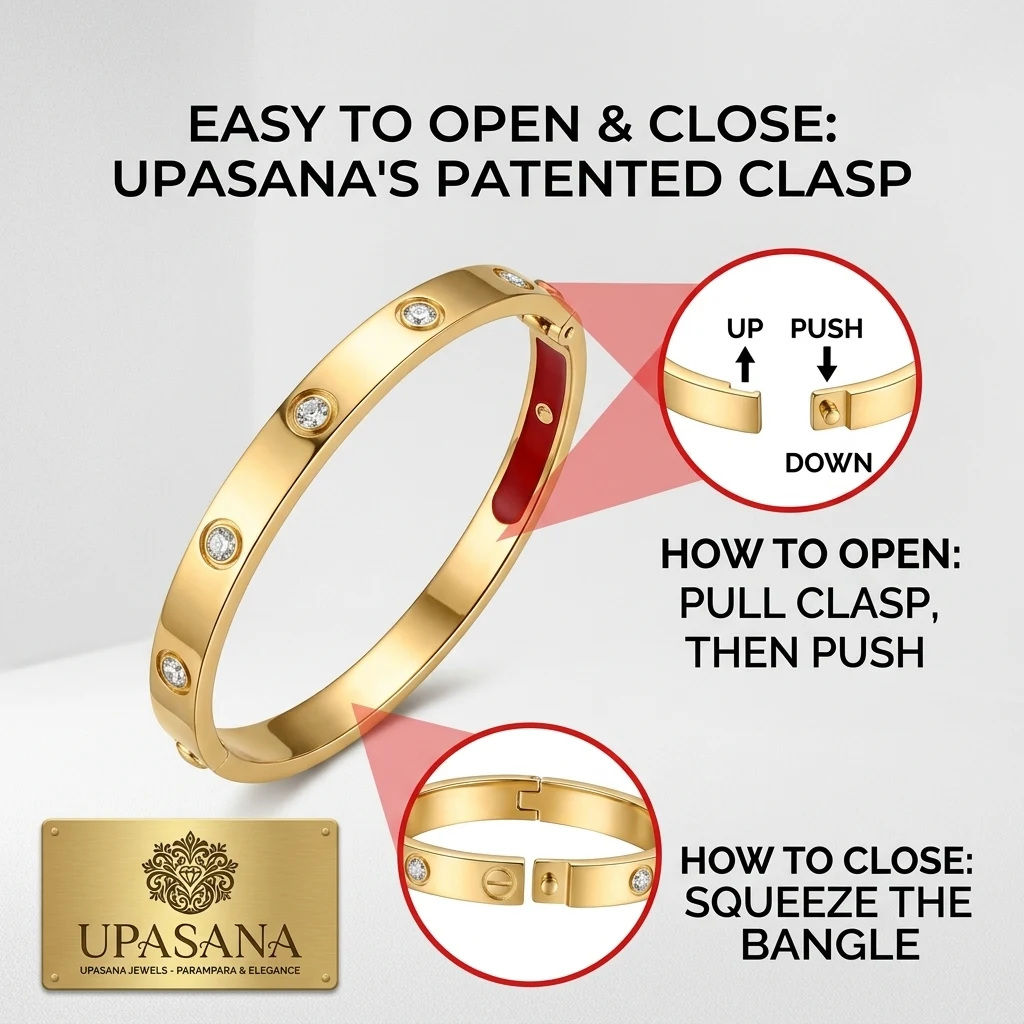 The Iconic Crystal Screw-Motif Bangle Bracelet - Anti-Tarnish Gold Plated Stainless Steel — photo 2