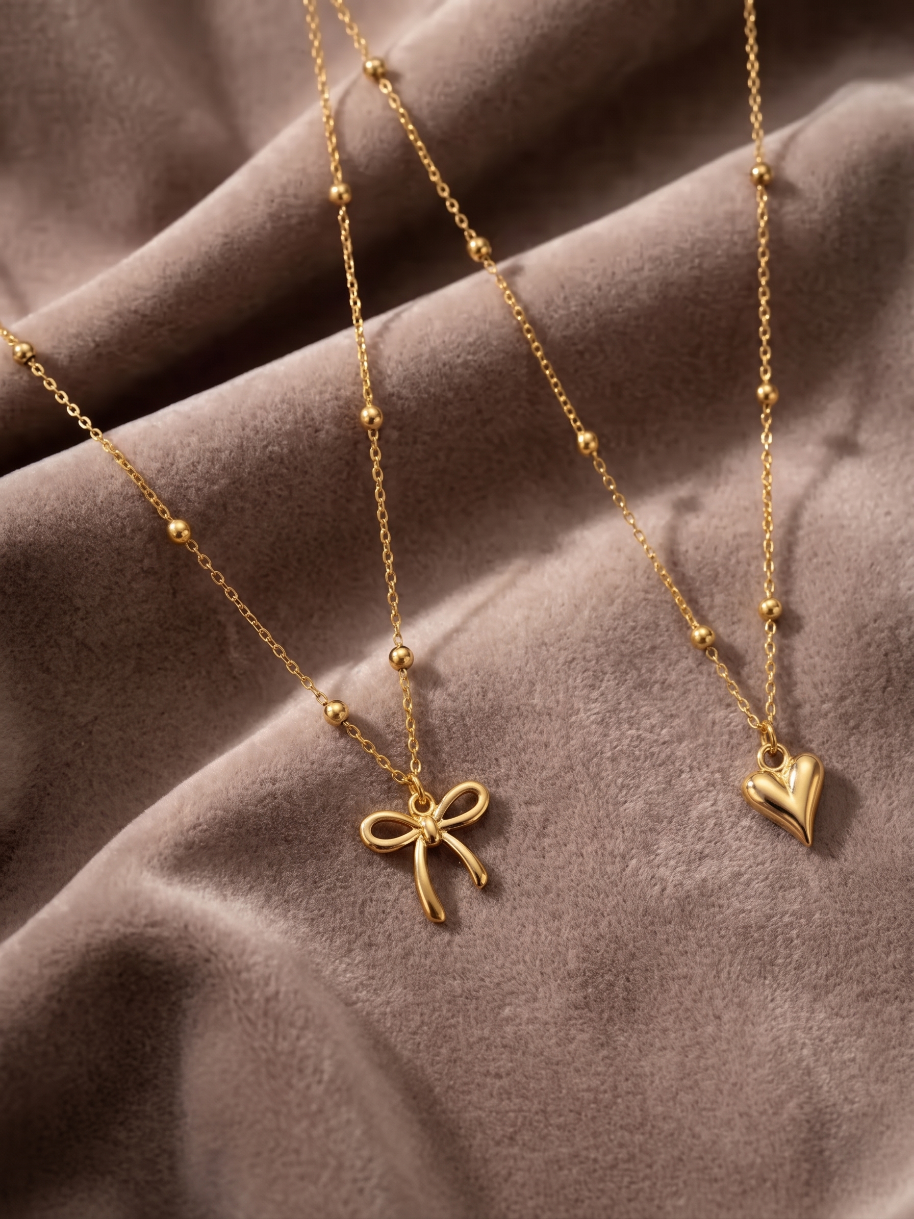 New Arrival! Double the Charm: Gold Bow Tie & Heart Pendant Layering Necklace Set - Combo Pack of 2