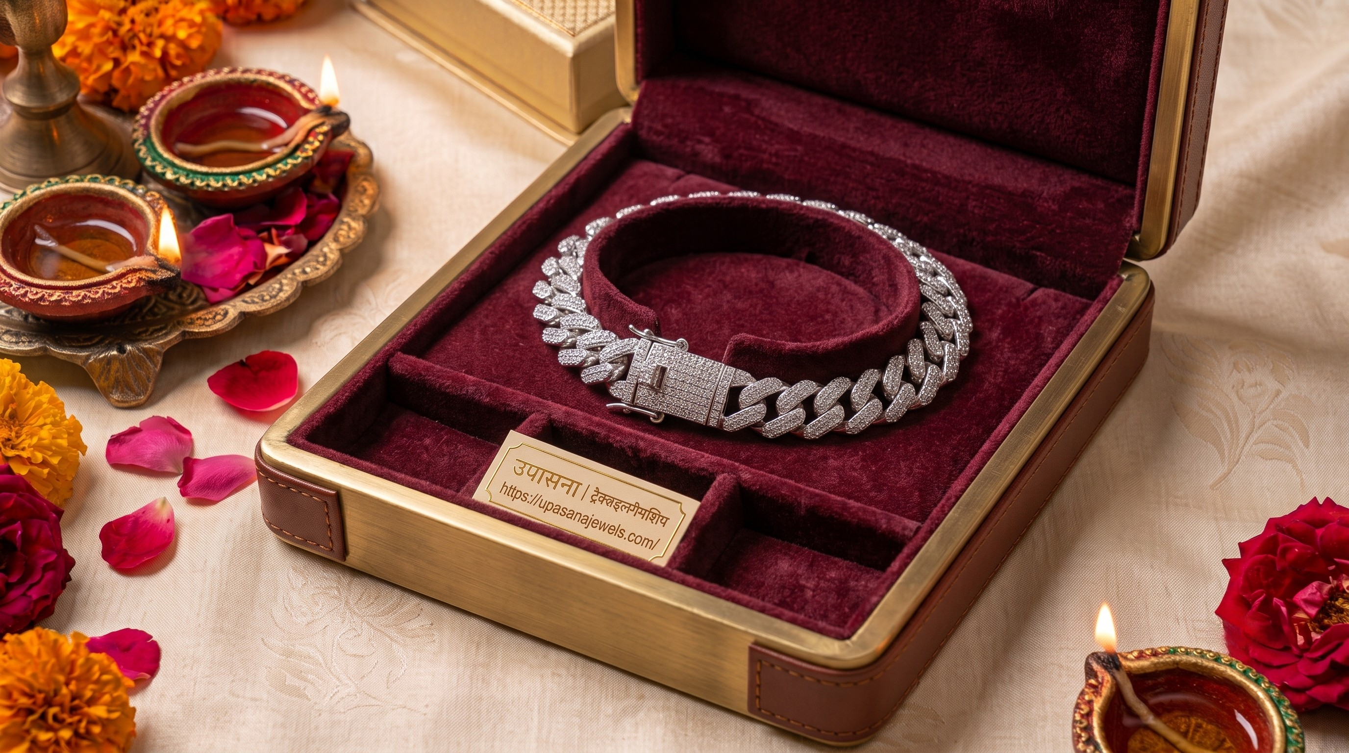 Upasna Exclusive: Unisex Silver Oxidised Bracelet with AD Stones premium craftsmanship product view animate-image
