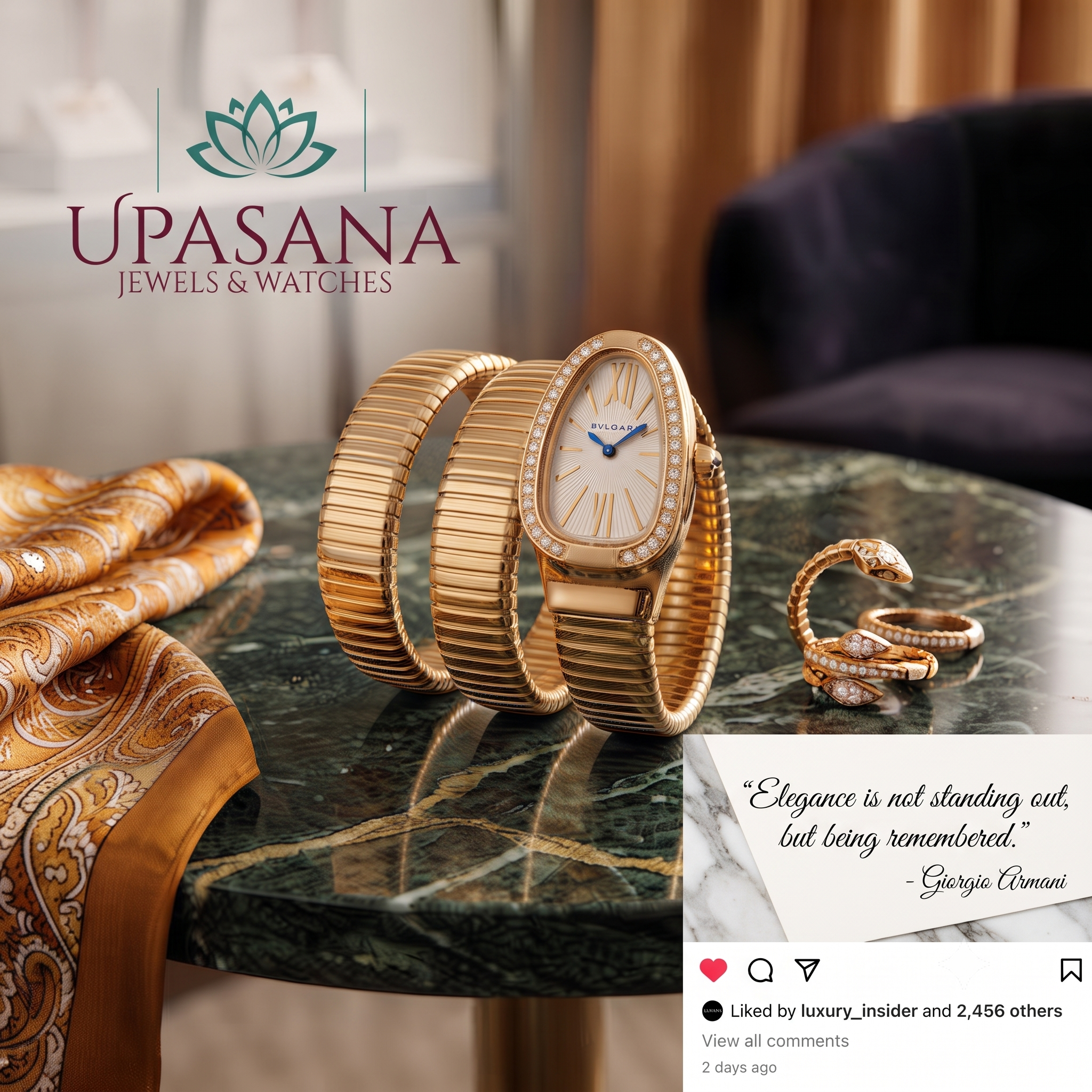 Upasna Women's Vintage Gold Snake Bracelet Watch premium craftsmanship product view animate-image