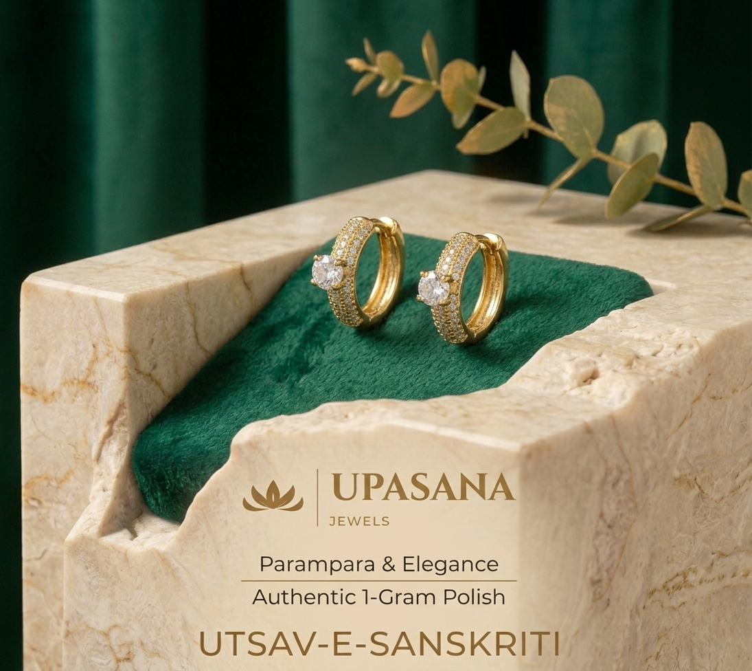 Upasana Gold Plated Xuping Hoop Earrings for Women | Premium Crystal Designer Earrings premium craftsmanship product view animate-image