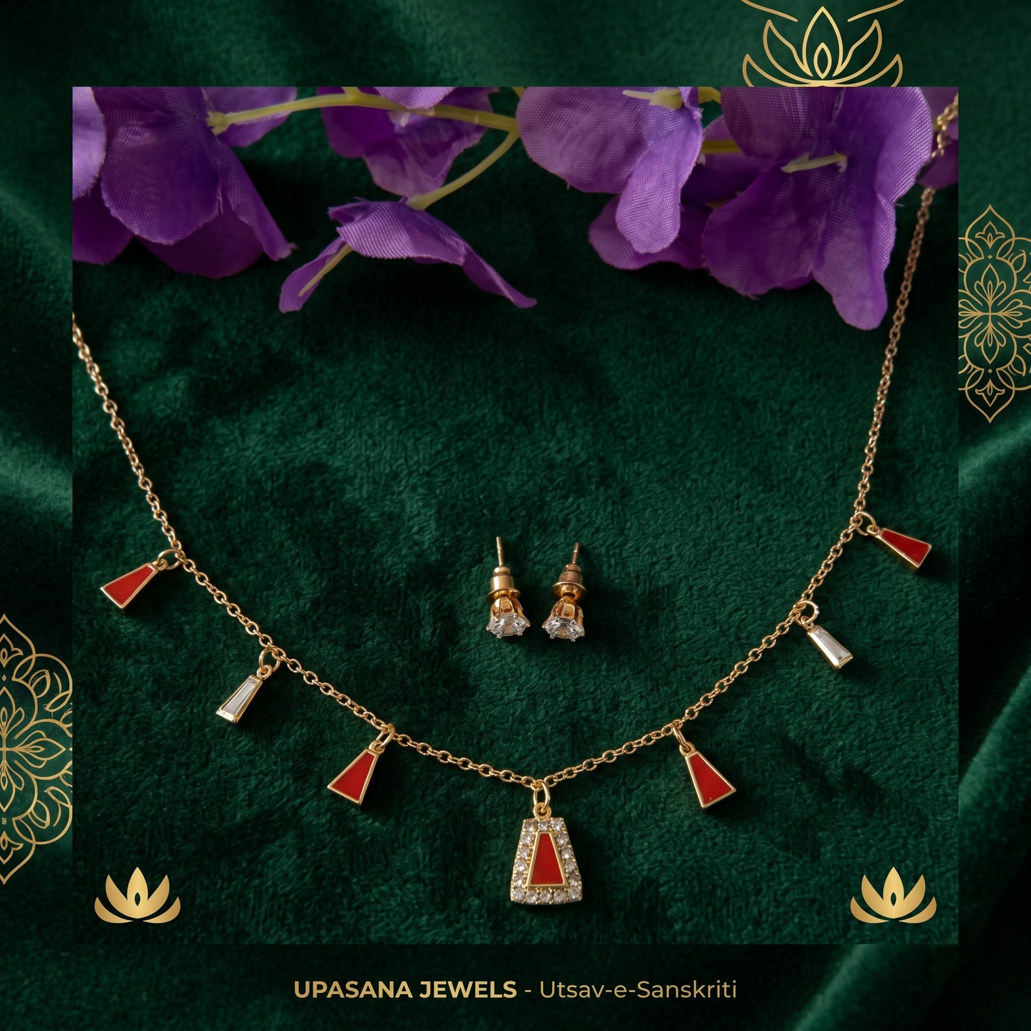 Upasana Rose Gold Plated Choker Necklace Set for Women | Premium Designer Necklace with Earrings premium craftsmanship product view animate-image