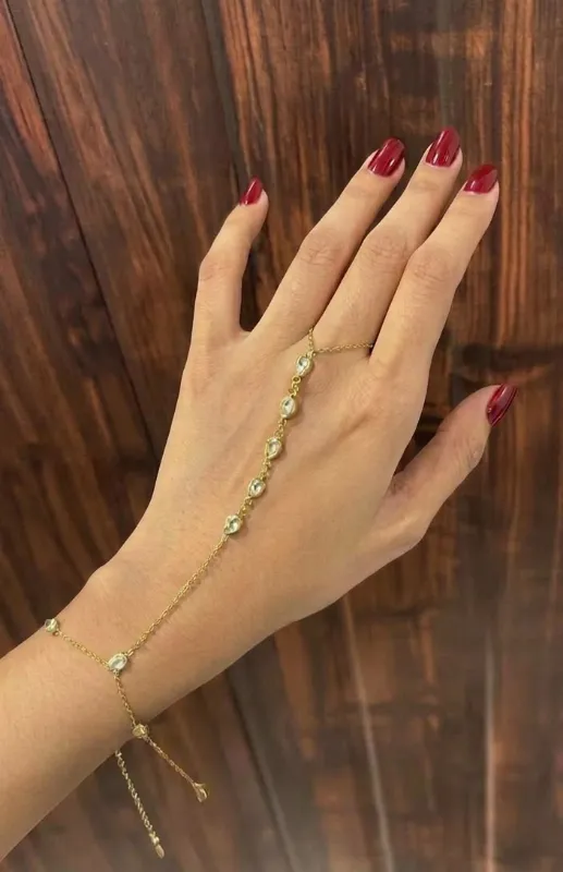 The Lumina Oval Solitaire Gold Haath Phool