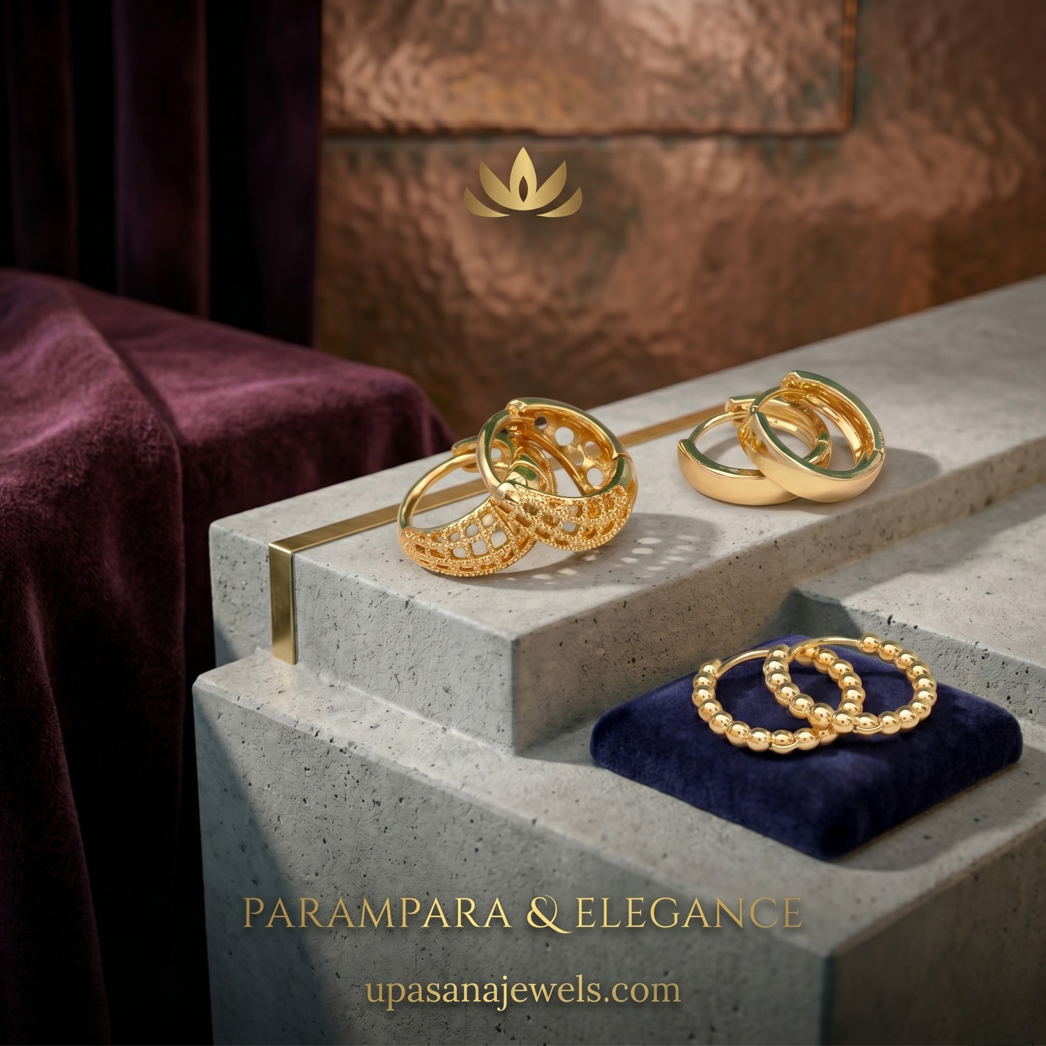 Upasana Gold Plated Three Pair Hoop Earrings Set for Women | Premium Designer Hoop Combo premium craftsmanship product view animate-image