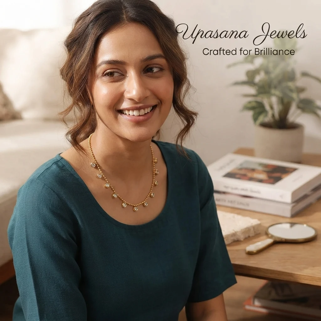 Upasana Jewels Floating Crystal Dewdrop Gold Chain Necklace (Waterproof & Hypoallergenic) — photo 2